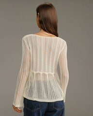 Beige V Neck Bell Sleeve Cardigan