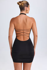 Jaylyn-Hardware Detail Cut-Out Cowl-Neck Mini Dress in Black