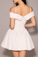 White Twill Off Shoulder Mini Dress