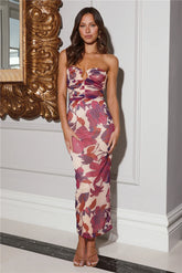 Rainforest Magic Mesh Strapless Maxi Dress Rust