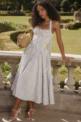 White Bluebell Print Cotton Halter Sundress