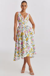 White Vintage Rose Print Cotton Corset Sundress