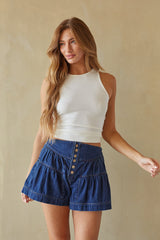 Priya Button Up Denim Shorts