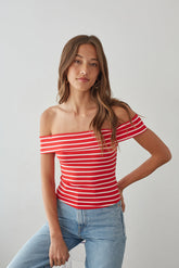 Tika Off the Shoulder Striped Crop Top