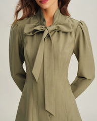 Green Tie Neck A-Line Mini Dress