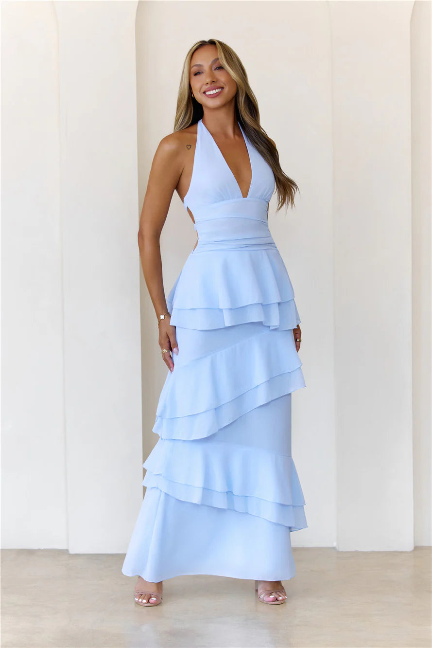 Power Glow Halter Maxi Dress Blue