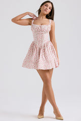 White Rosebud Print Cotton Mini Dress