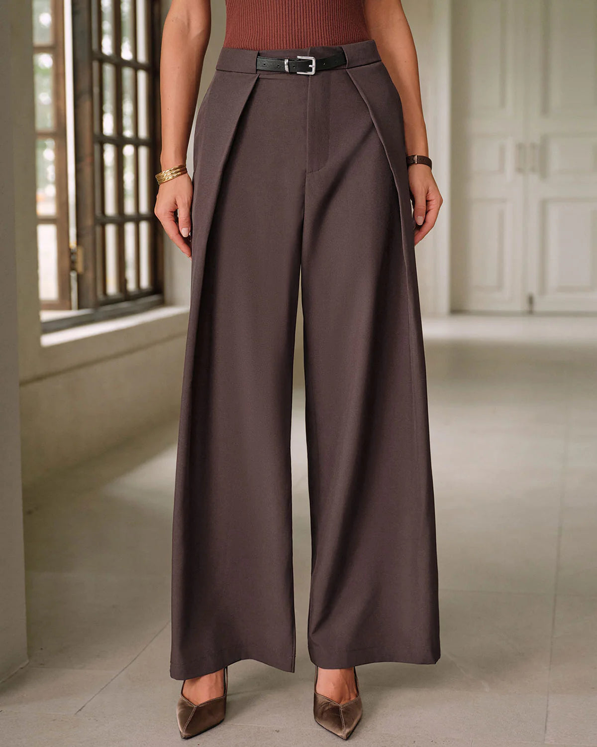 Coffee Natural Waisted Pocket Casual Pants