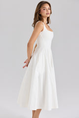 White Stretch Cotton Midi Sundress