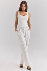 White Pinstripe Boned Corset Top