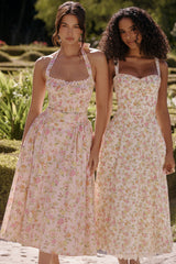 Pink Meadow Print Cotton Halter Midi Sundress