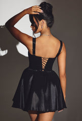 Sueno-Woven Taffeta Corset Mini Dress in Jet Black